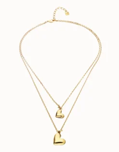 Collar doble bañado en oro 18k con dos corazones