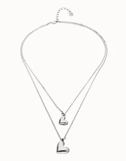 Collar doble bañado en plata de ley con dos corazones