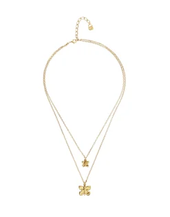 Collar doble con mariposas bañado en oro 18k