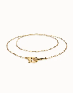 Collar largo bañado en oro 18k con mosqueton entrelazado