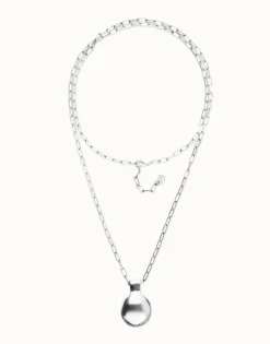 Collar largo bañado en plata de ley con esfera grande