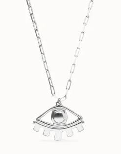Collar largo bañado en plata de ley con ojo grande