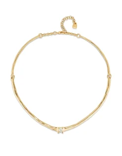 Collar rígido bañado en oro 18k y circonita blanca