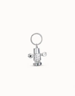 Llavero robot y logo grabado en plata de ley