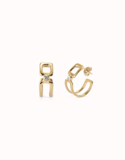 Pendientes aro doble bañados en oro 18k con topacio blanco