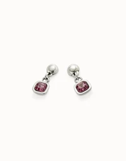 Pendientes bañada en plata de ley con cristal colgante rosa