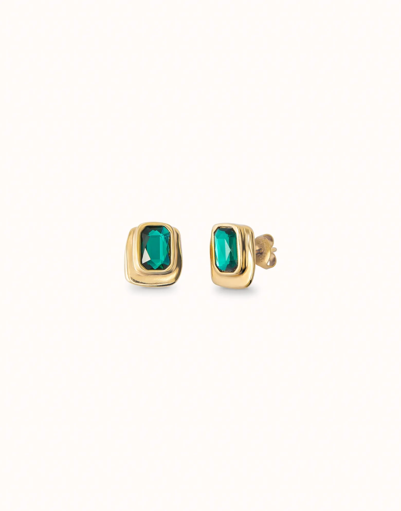 Pendientes bañado en oro y cristal verde para mujer