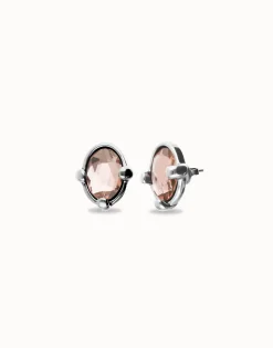 Pendientes bañados en plata con cristal facetado ovalado rosa