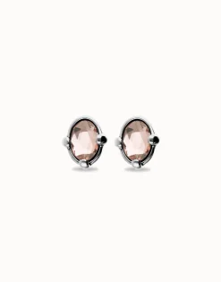 Pendientes bañados en plata con cristal facetado ovalado rosa
