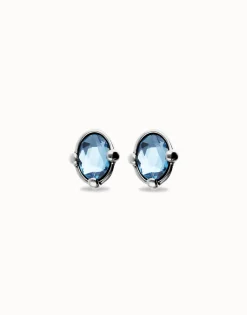 Pendientes bañados en plata con cristal facetado ovalado azul