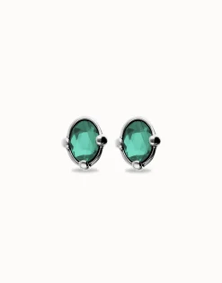 Pendientes bañados en plata con cristal facetado ovalado verde