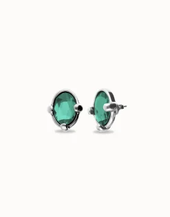 Pendientes bañados en plata con cristal facetado ovalado verde