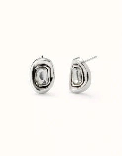 Pendientes bañados en plata con cristal facetado blanco