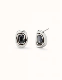 Pendientes bañados en plata con cristal facetado gris
