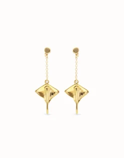 Pendientes largos bañados en oro de 18k con mantarraya