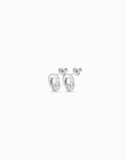 Pendientes stud bañados en plata de ley con forma de óvalo y cristal color gris claro