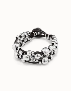 Pulsera ancha de cuero bañada en plata de ley
