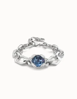 Pulsera bañada en plata de ley con eslabones y cristal azul