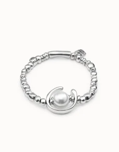 Pulsera bañado en plata de ley con perla blanca mujer