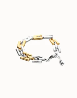 Pulsera combinada bañada en plata de ley y oro 18k con eslabones