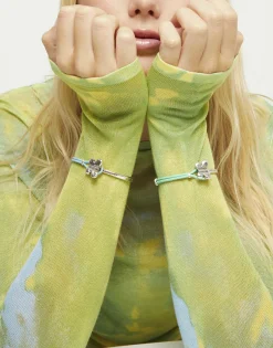 Pulsera combinada en cuero azul y plata de ley con adorno de mariposa