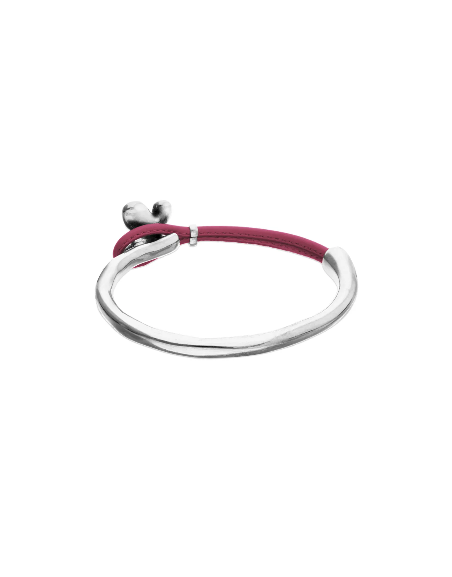 Pulsera combinada en cuero rosa y plata de ley con adorno de mariposa