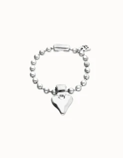 Pulsera de bolas bañada en plata de ley con detalle de corazón