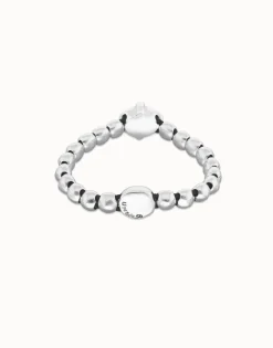 Pulsera de bolas bañada en plata con cristal facetado ovalado azul