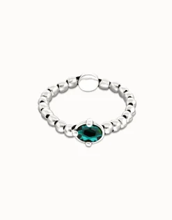 Pulsera de bolas bañada en plata con cristal facetado ovalado verde