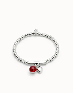 Pulsera de bolas bañadas en plata de ley y cristal de murano rojo