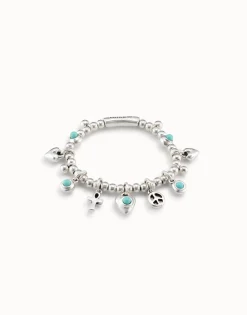 Pulsera de bolas bañadas en plata de ley con 5 charms con cristal de murano