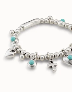 Pulsera de bolas bañadas en plata de ley con 5 charms con cristal de murano