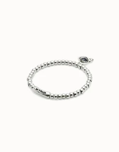 Pulsera de bolas bañadas en plata de ley con cristal negro