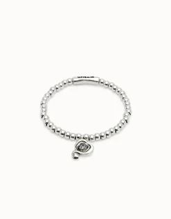 Pulsera de bolas bañadas en plata de ley con cristal negro
