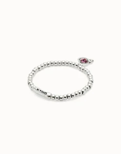 Pulsera de bolas bañadas en plata de ley con cristal rosa