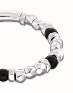 Pulsera de bolas con cuentas en plata y cristal de murano negro