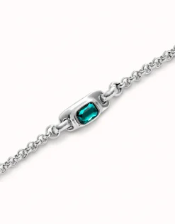 Pulsera de cadena bañada en plata de ley con cristal verde