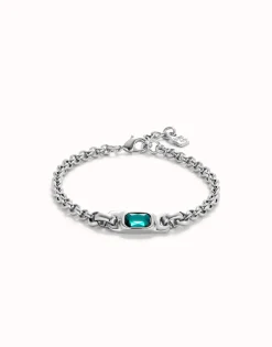 Pulsera de cadena bañada en plata de ley con cristal verde