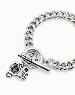Pulsera de cadena bañada en plata de ley con cristal negro