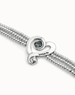Pulsera de cuentas con corazón bañado en plata de ley con cristal negro