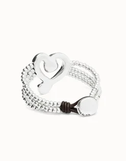 Pulsera de cuentas con corazón bañado en plata de ley con cristal negro