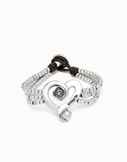 Pulsera de cuentas con corazón bañado en plata de ley con cristal negro