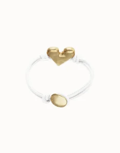 Pulsera de cuero blanco con detalle de corazón bañado en oro 18k