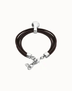 Pulsera de cuero con esfera bañada en plata de ley