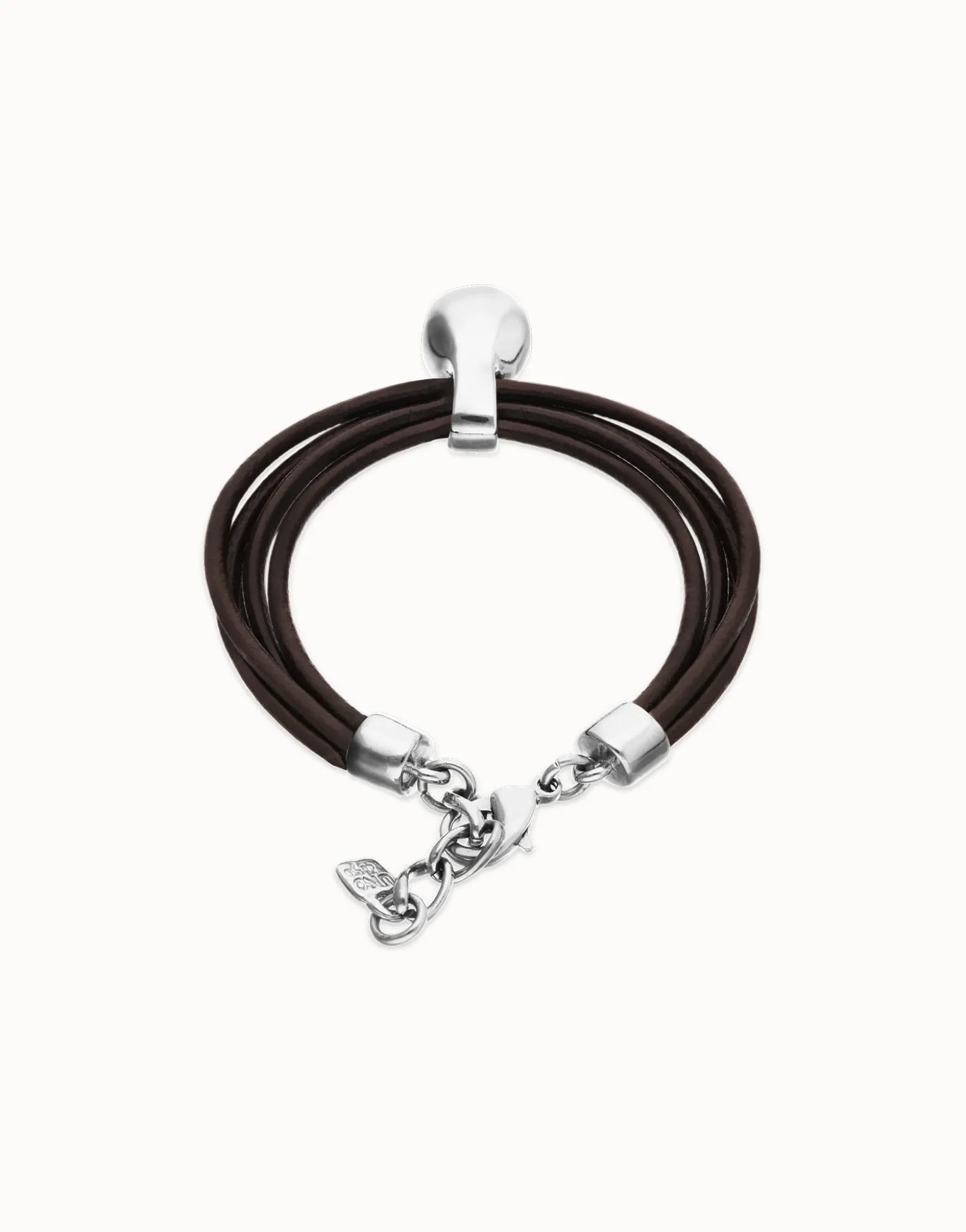 Pulsera de cuero con esfera bañada en plata de ley