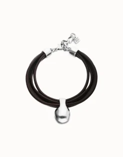 Pulsera de cuero con esfera bañada en plata de ley