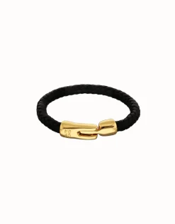 Pulsera de cuero trenzada con cierre dorado