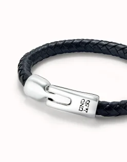 Pulsera de cuero tubular, trenzada con cierre bañado en plata de ley