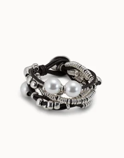 Pulsera de cuero y baño en plata de ley