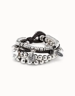 Pulsera de cuero y baño en plata de ley